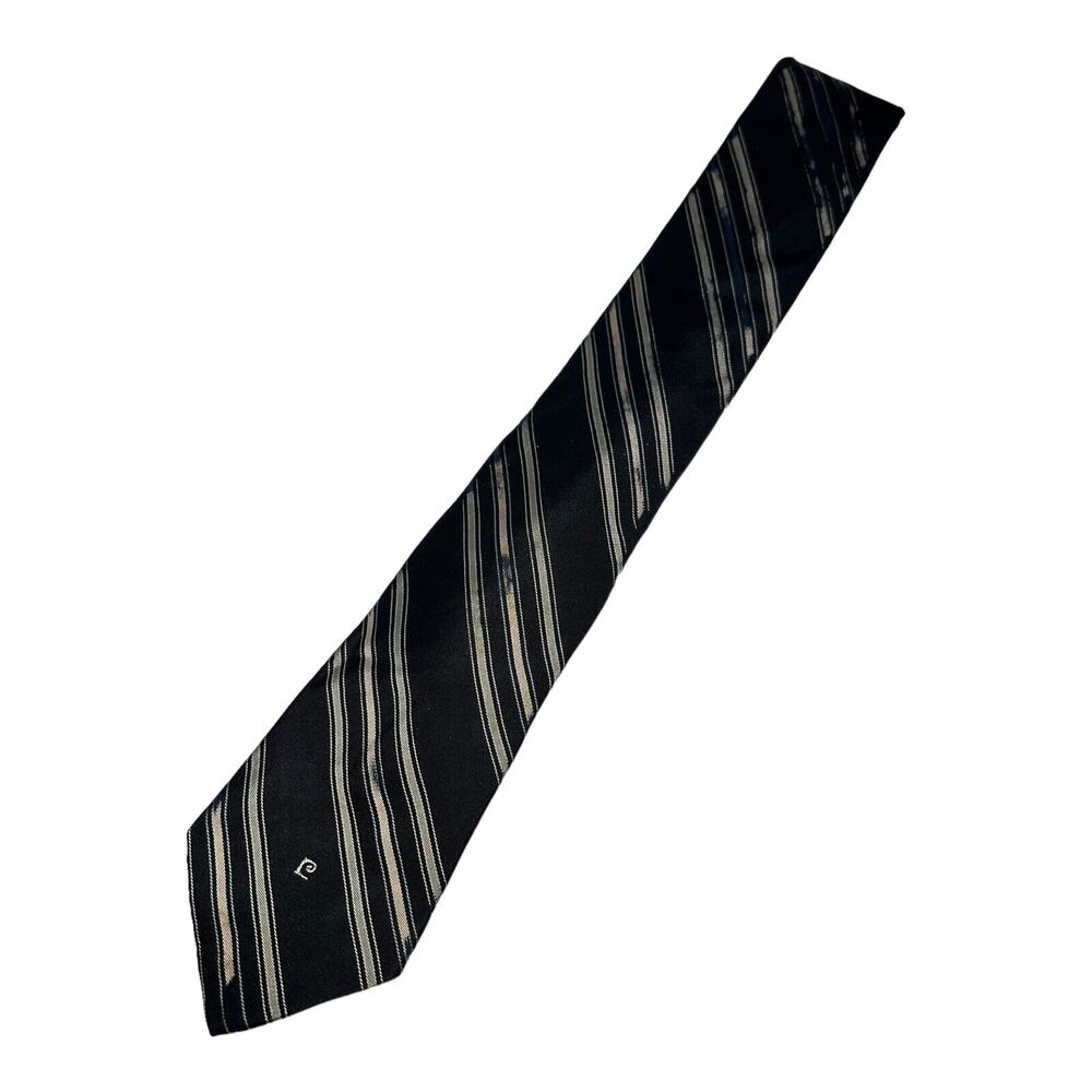 Pierre Cardin Silk Blend Men’s‎ Necktie Tie Vintage Black Gray Blue Stripes 57”